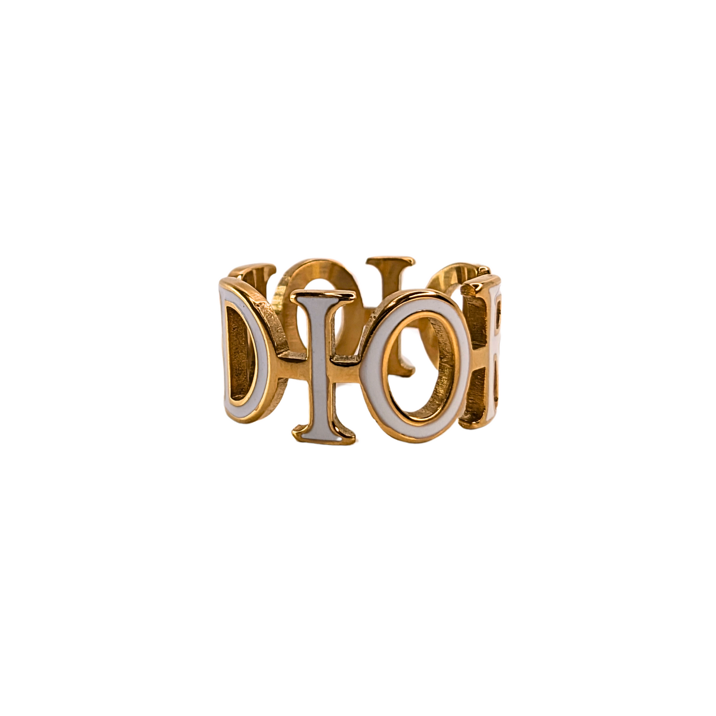 Rosalynn Gouden Met Witte Letters Ring - Gouden Afwerking