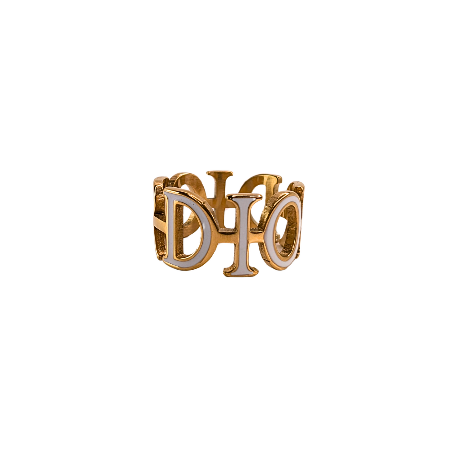 Rosalynn Gouden Met Witte Letters Ring - Gouden Afwerking