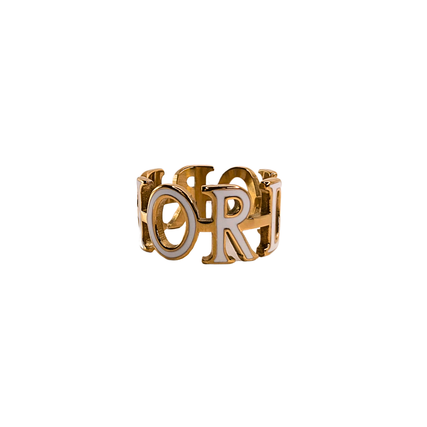 Rosalynn Gouden Met Witte Letters Ring - Gouden Afwerking