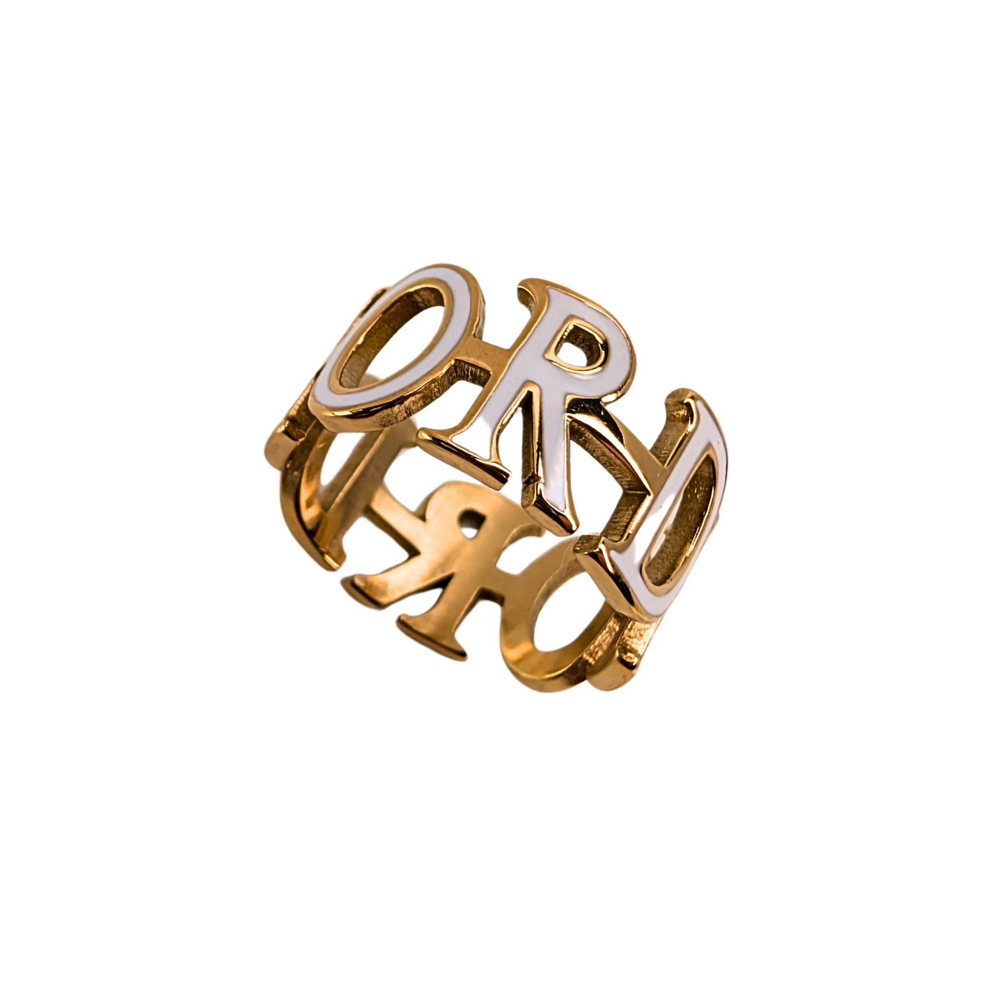 Rosalynn Gouden Met Witte Letters Ring - Gouden Afwerking