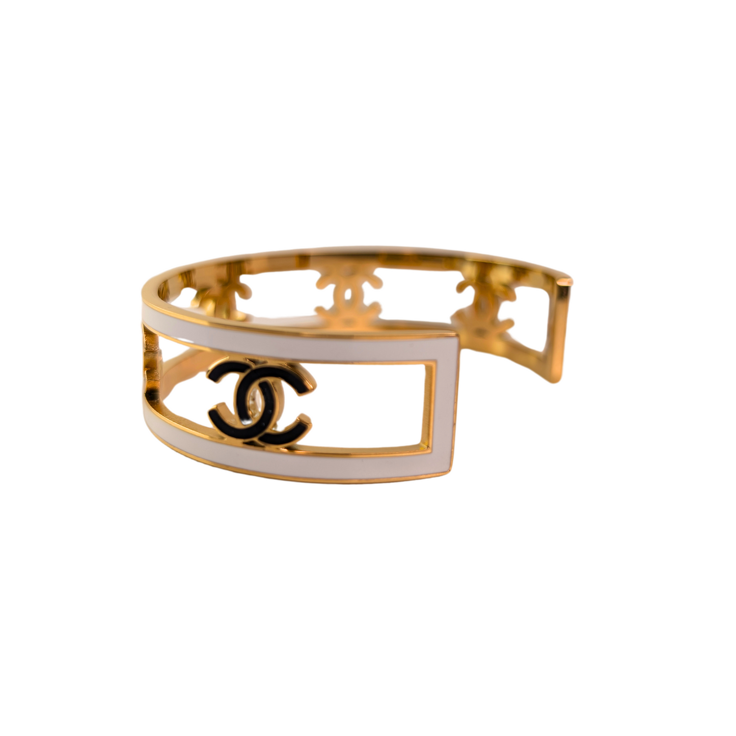 Mariselle Witte Met Zwarte Letters Polsband - Gouden Hardware