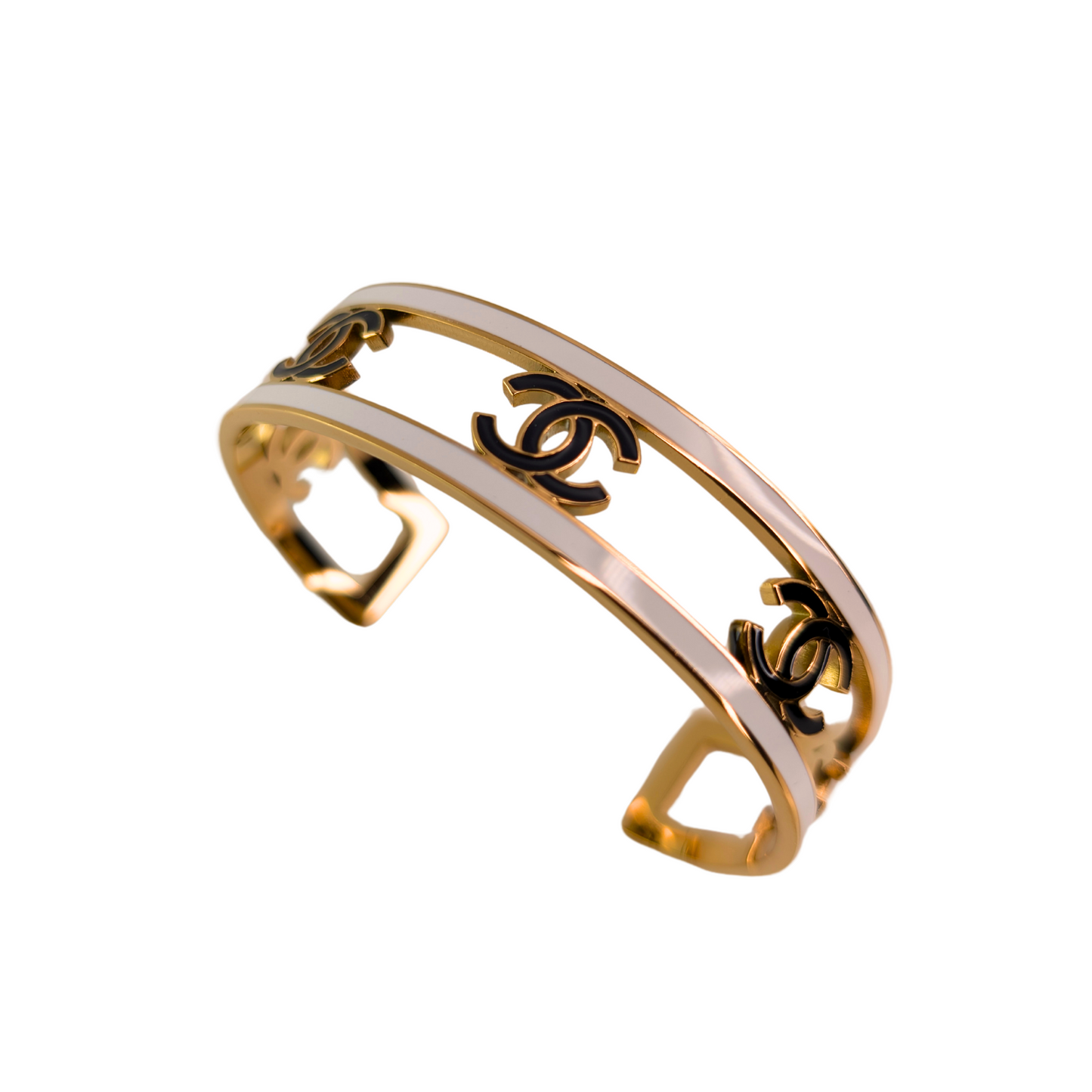 Mariselle Witte Met Zwarte Letters Polsband - Gouden Hardware